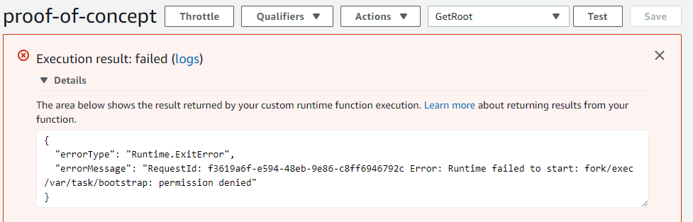 Lambda Function error - Permission Denied